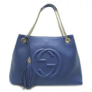 Gucci Soho Chain Tote Shoulder Bag Leather Blue